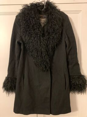 J Percy Marvin Richards wool 90s Penny Lane coat with curly lamb trim